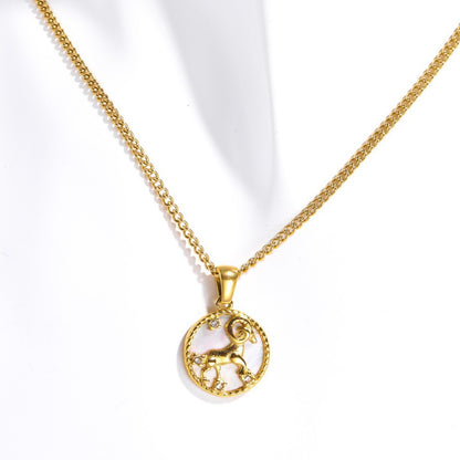 12 Constellations Necklace | Titanium Steel Coin Pendant | 18K Gold Plated | O-shaped Chain | Zodiac Jewelry | Perfect Gift