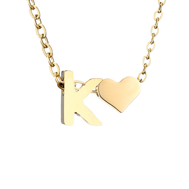 14K Gold Heart Initial Necklace, Love Letter Pendant, Personalized Name Jewelry, Meaningful Gift for Mom, Initial Necklace