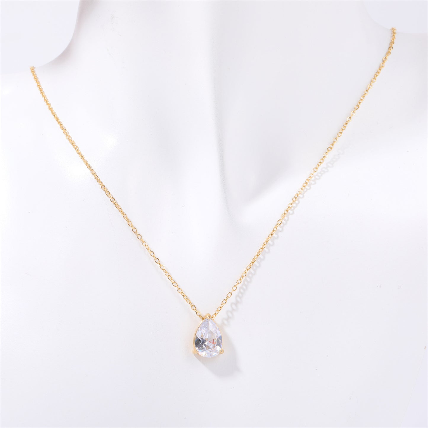 Pear Drop Zircon Birthstone Necklace  18K Gold Plated Titanium Steel