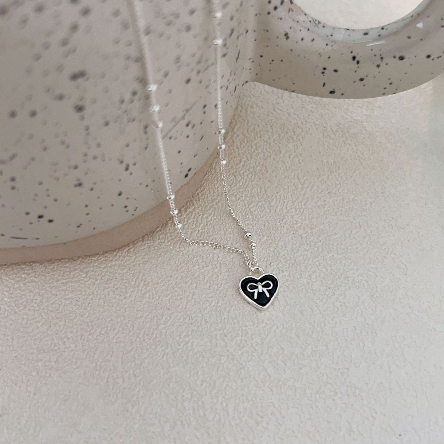 S925 Sterling Silver Bow Love Necklace for Women - Delicate Heart Shaped Clavicle Chain