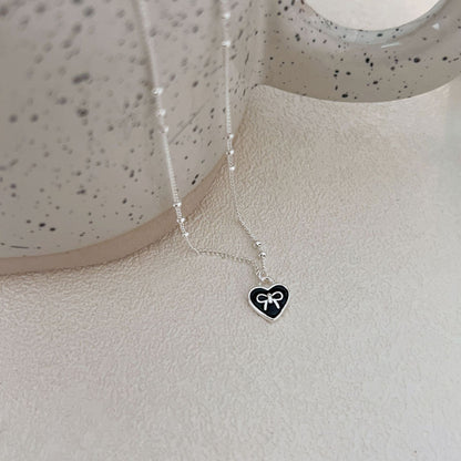 S925 Sterling Silver Bow Love Necklace for Women - Delicate Heart Shaped Clavicle Chain