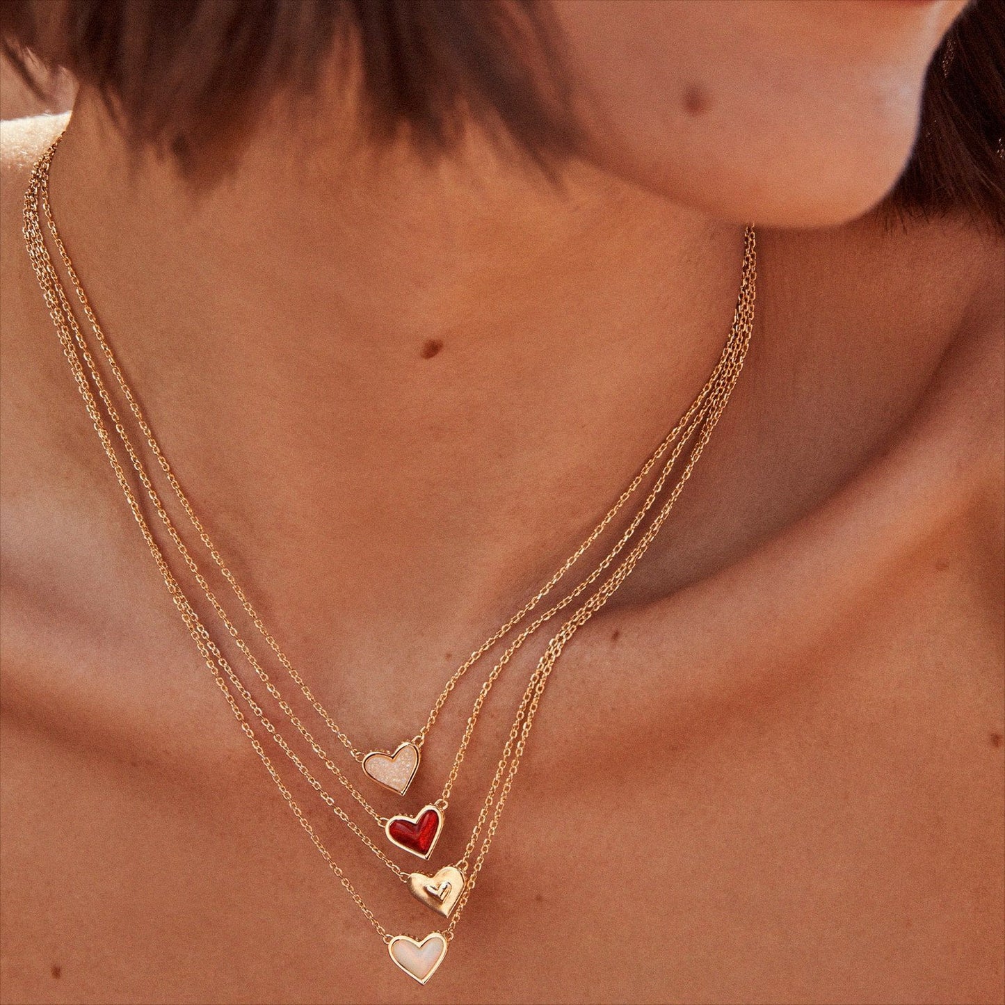 Love Necklace for Women - Adjustable Peach Heart Natural Stone Clavicle Chain