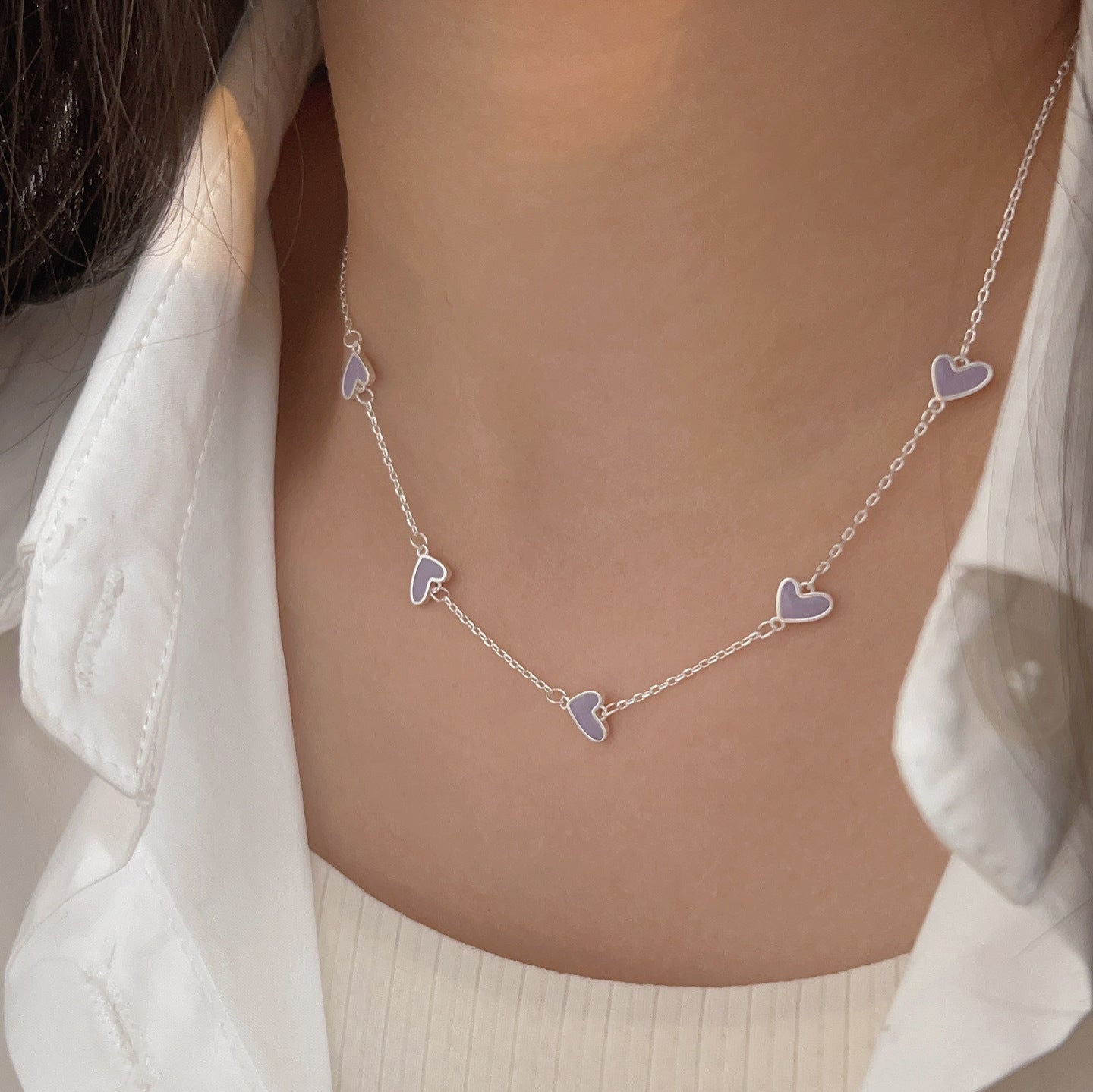 S925 Sterling Silver Heart Love Necklace - Sweet Candy Color Pendant