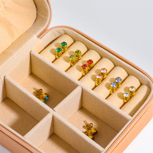 12 Zodiac Birthstone Earrings  18K Gold Plated Stainless Steel with Zircon