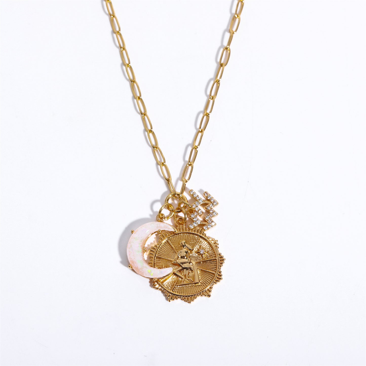 Zodiac Pendant Necklace, Astrological Sign Jewelry, Moon & Constellation Opal Charm, 12 Zodiac Runes, Gift for Her