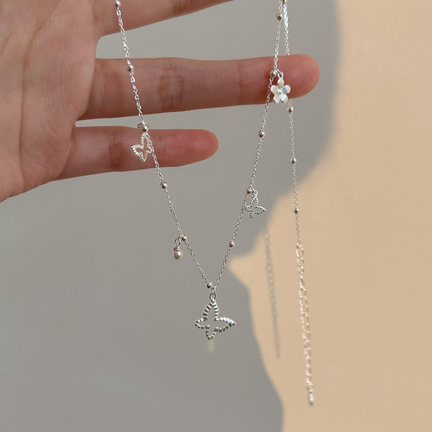 S925 Sterling Silver Butterfly Pearl Necklace - Women's Fashion Clavicle Chain