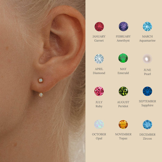 Stunning U-Shaped 12 Birthstone Stud Earrings - 18K Gold Plated Copper Gift