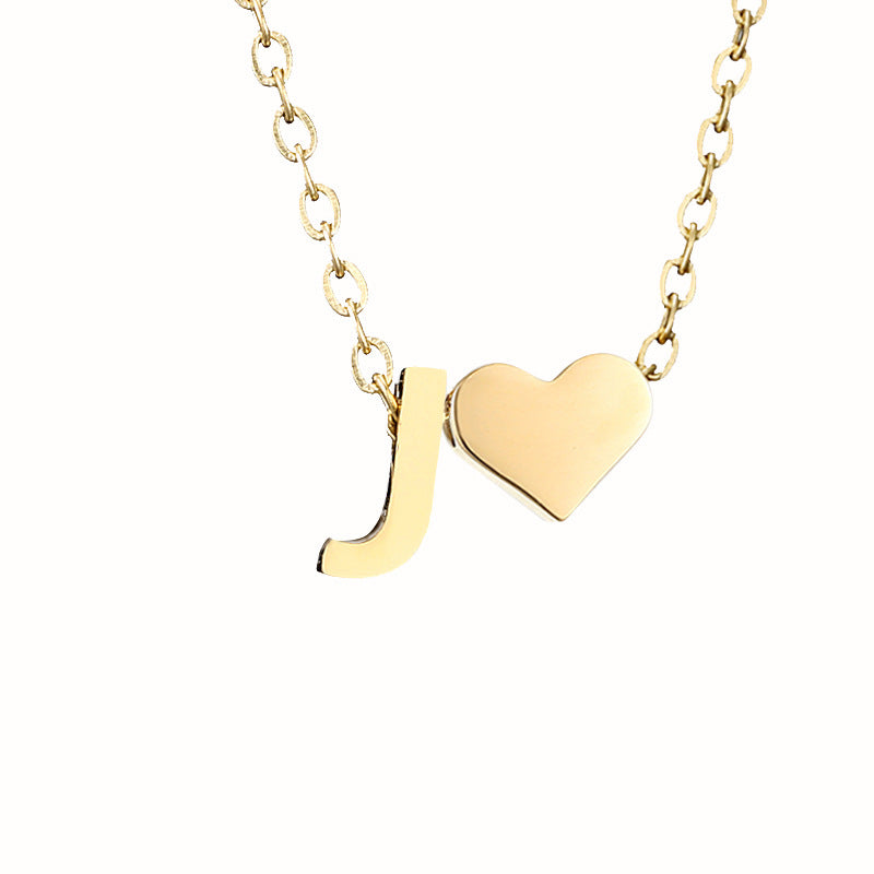 14K Gold Heart Initial Necklace, Love Letter Pendant, Personalized Name Jewelry, Meaningful Gift for Mom, Initial Necklace