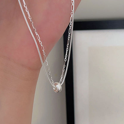 S925 Sterling Silver Double-Layered Small Fortune Bead Necklace – Simple Geometric Clavicle Chain