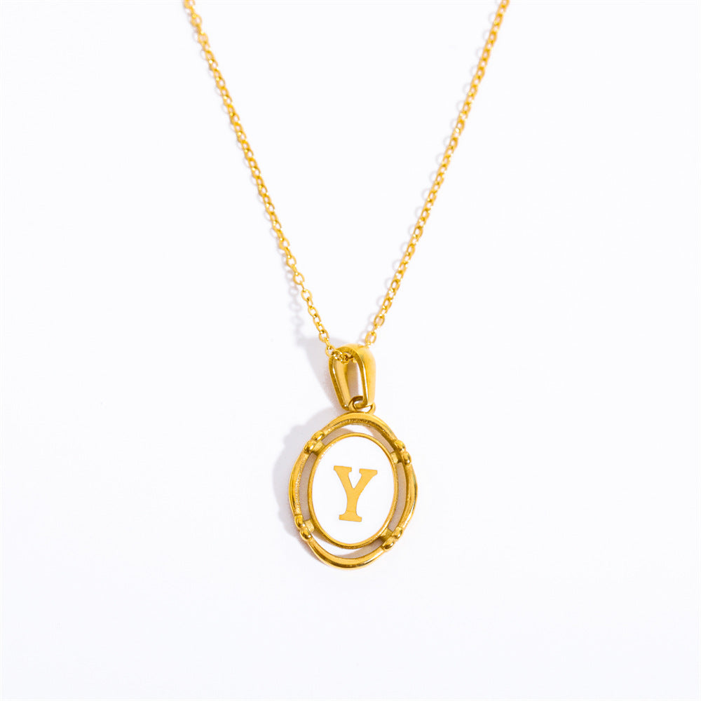 26 Letter Initial Pendant Necklace - Gold-Plated O-Shaped Chain
