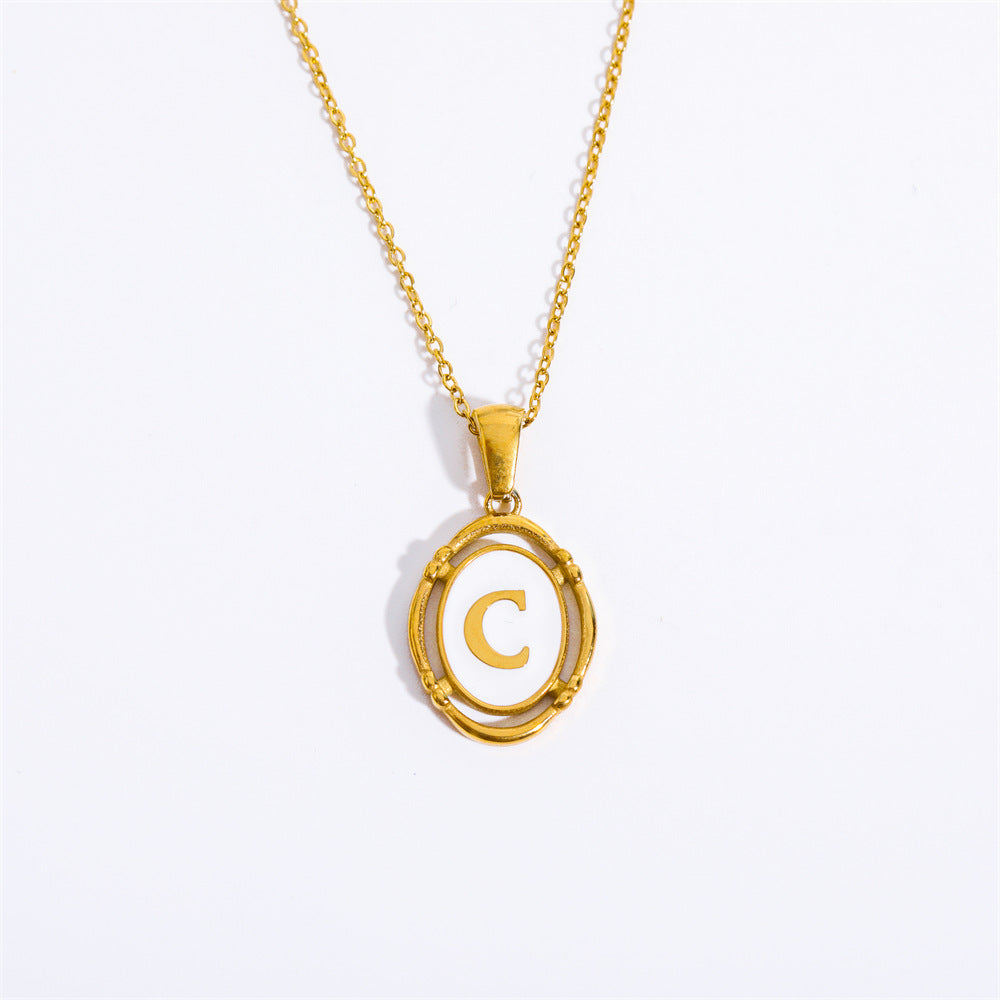 26 Letter Initial Pendant Necklace - Gold-Plated O-Shaped Chain