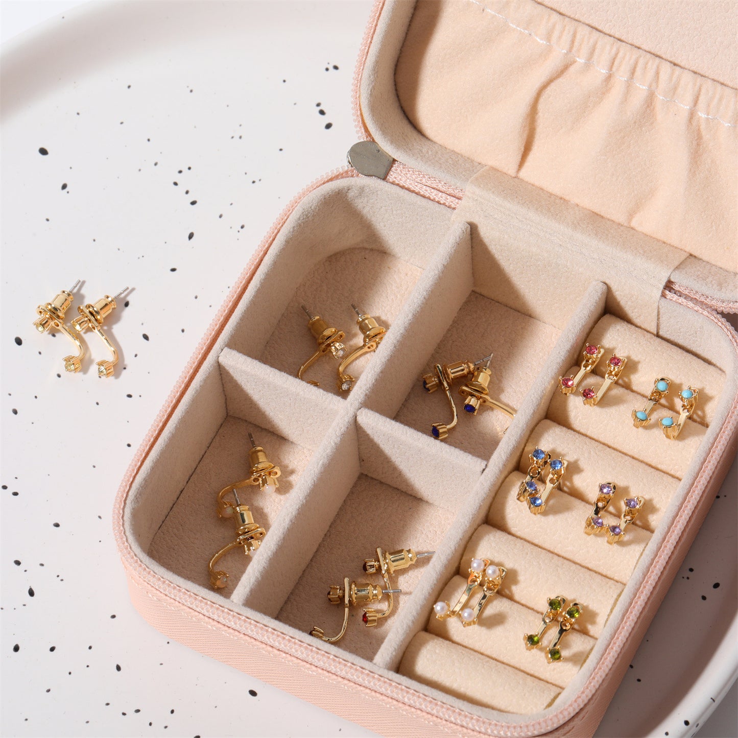 Stunning U-Shaped 12 Birthstone Stud Earrings - 18K Gold Plated Copper Gift