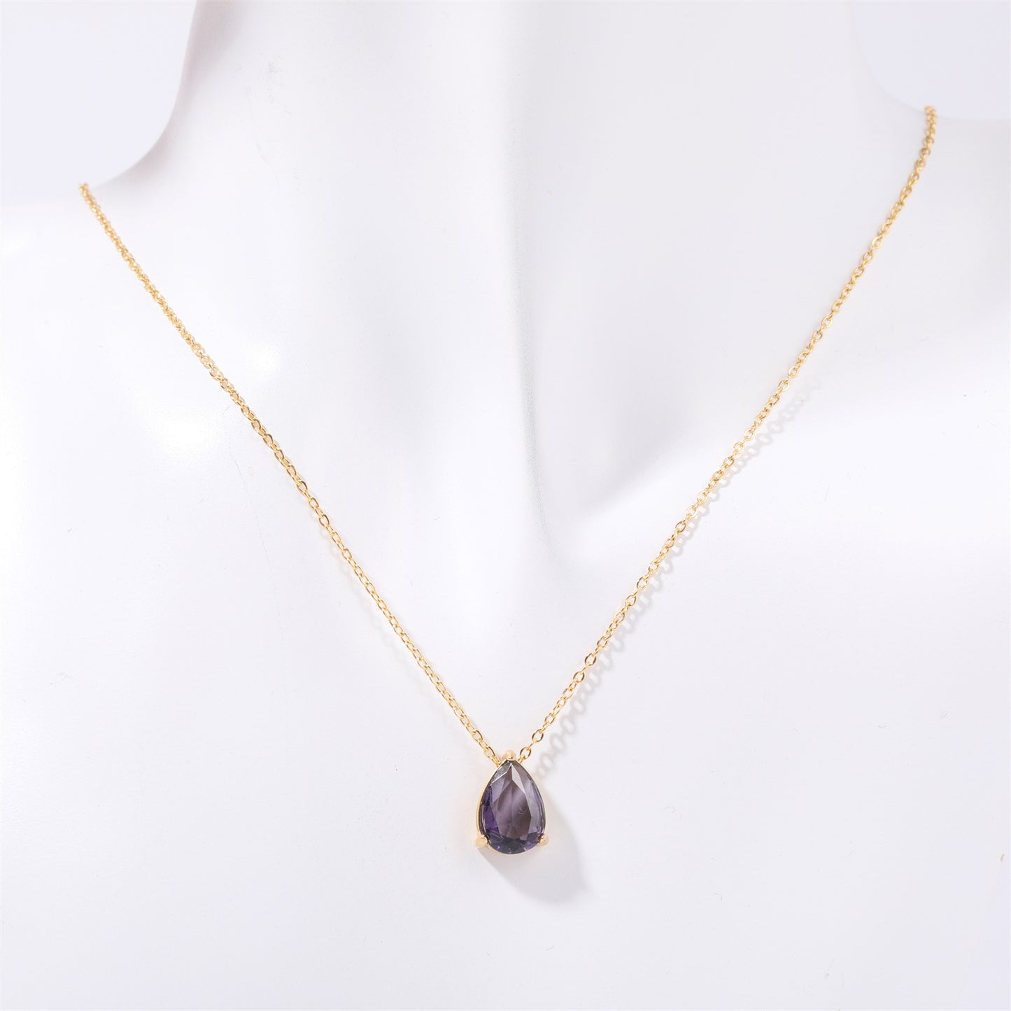 Pear Drop Zircon Birthstone Necklace  18K Gold Plated Titanium Steel