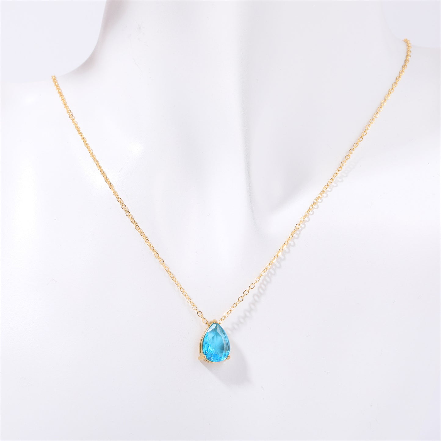 Pear Drop Zircon Birthstone Necklace  18K Gold Plated Titanium Steel
