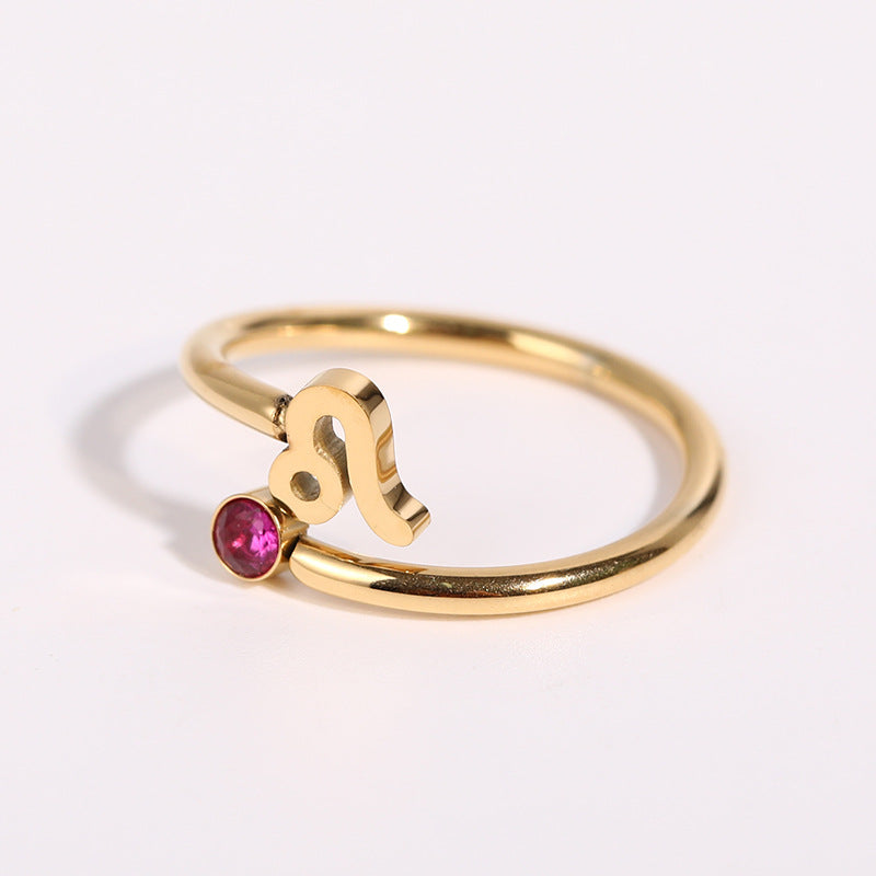Zodiac Birthstone Ring, Adjustable Open Ring for Women, 18K Gold Plated, Zircon Inlaid, 12 Constellations, Unique Gift