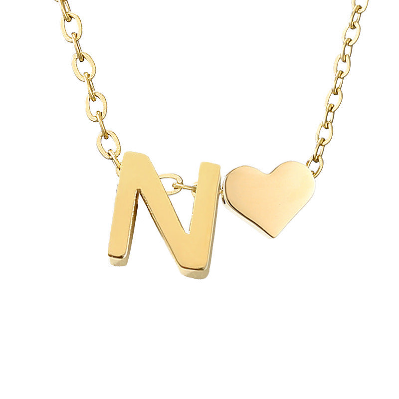 14K Gold Heart Initial Necklace, Love Letter Pendant, Personalized Name Jewelry, Meaningful Gift for Mom, Initial Necklace