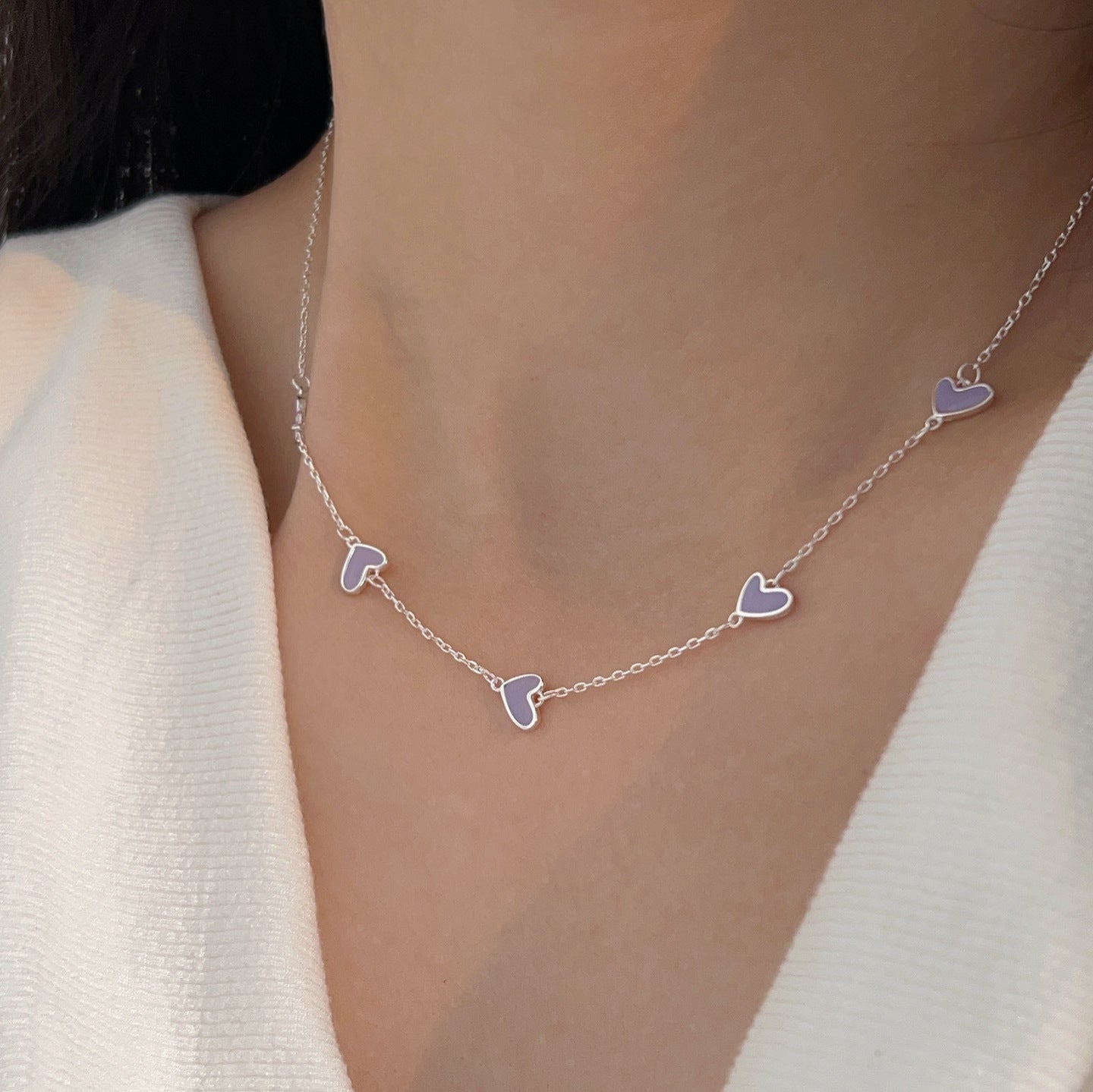 S925 Sterling Silver Heart Love Necklace - Sweet Candy Color Pendant