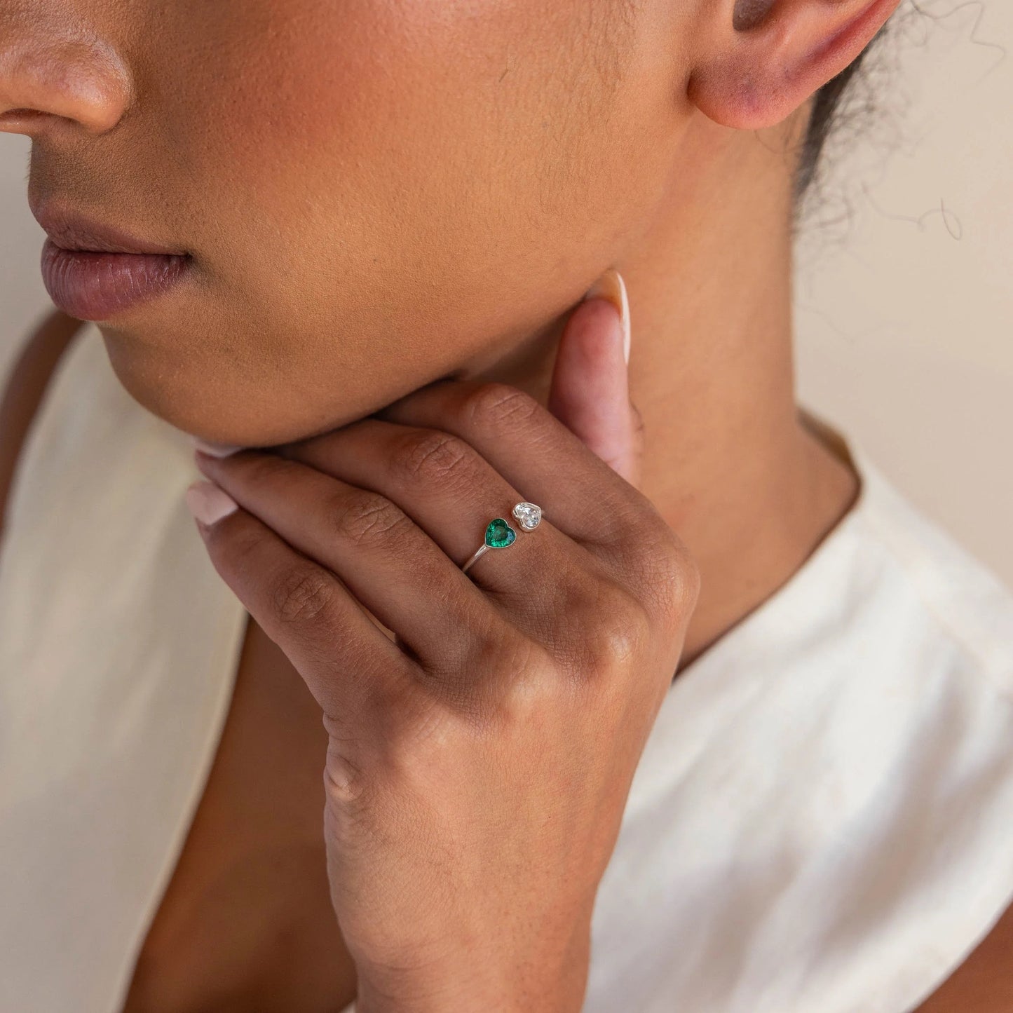 Mom & Daughter Double Heart Birthstone Open Ring, Personalized Jewelry, Light Luxury Style, Gift for Her, Custom Birthstone