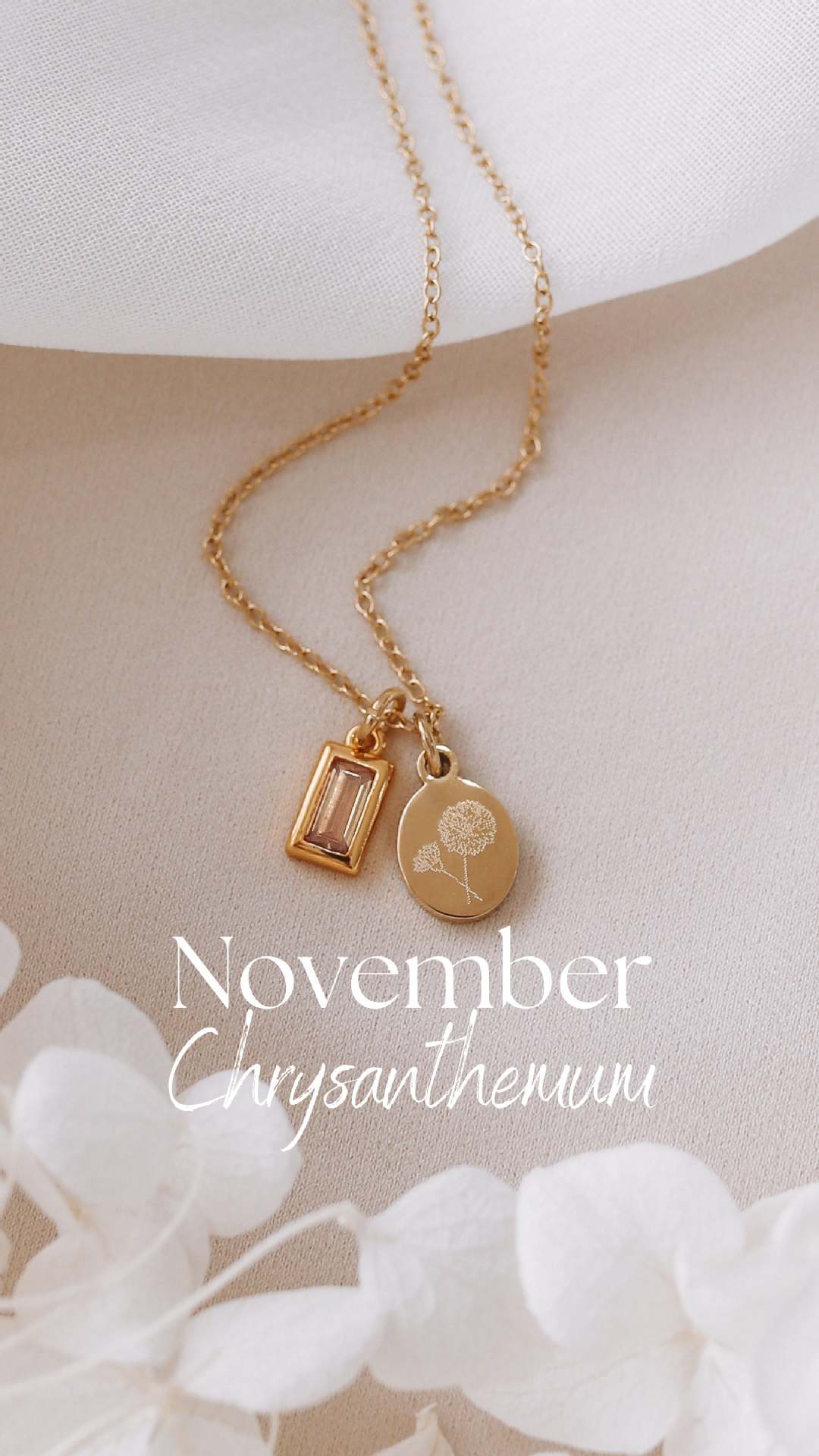 Birth Flower Necklace with Birthstone, Personalized Jewelry for Her, Moms Birthday Gift, Birthstone Jewelry, Flower Pendant Gift