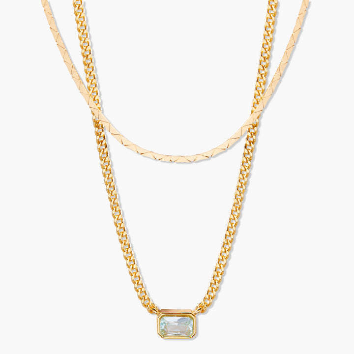 18K Gold Birthstone Pendant Necklace, Duo Layered Gemstone Jewelry, Custom Birthstone Charm, Elegant Gift for Her