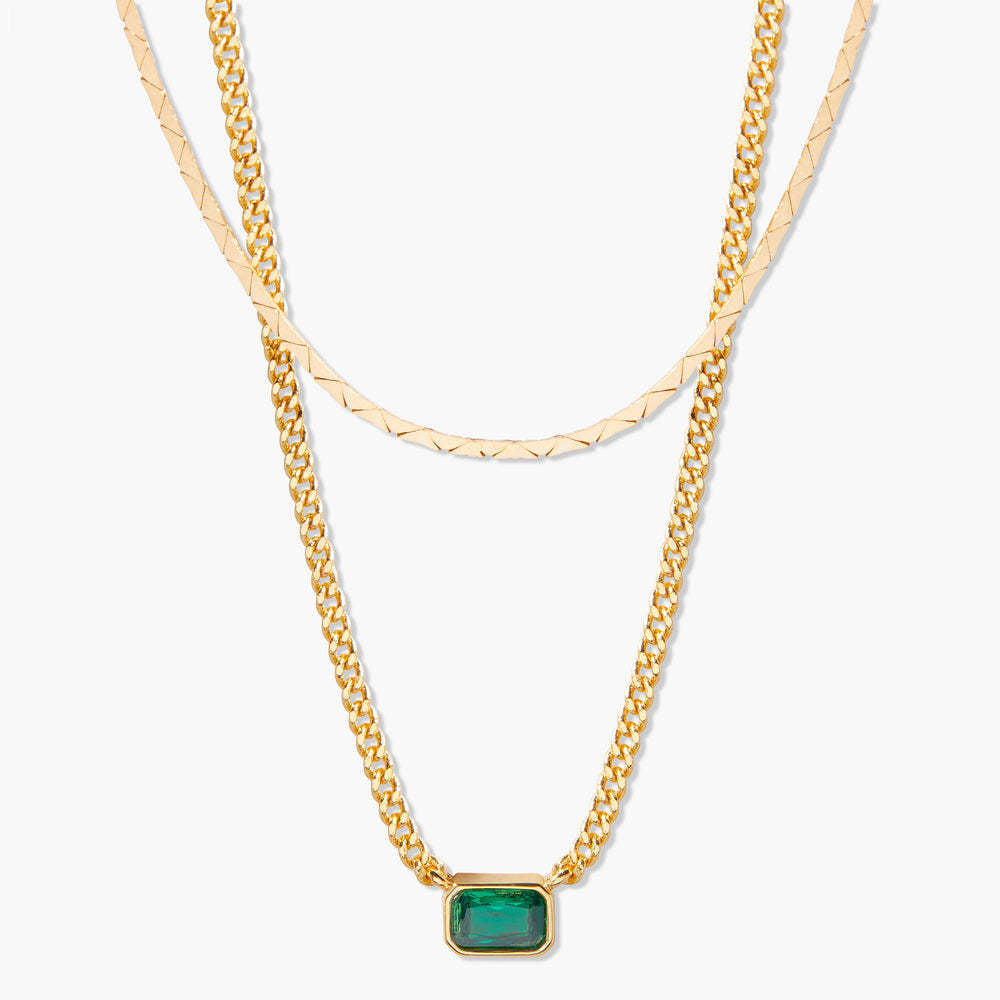 18K Gold Birthstone Pendant Necklace, Duo Layered Gemstone Jewelry, Custom Birthstone Charm, Elegant Gift for Her