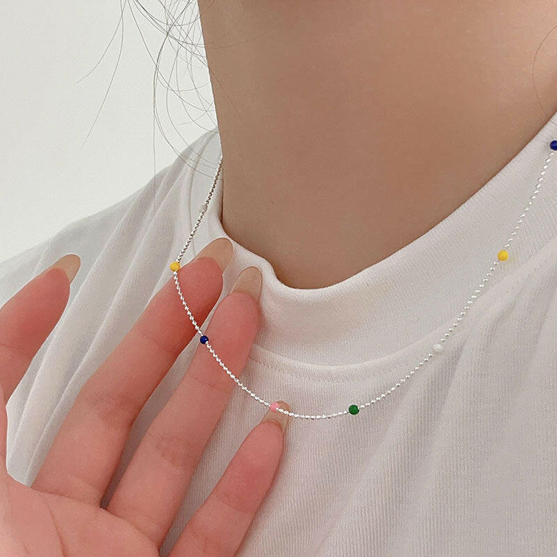 holding hengxin s925 sterling silver iu same model dopamine rainbow bead necklace female korean doudou minimalist design sensor neck chain
