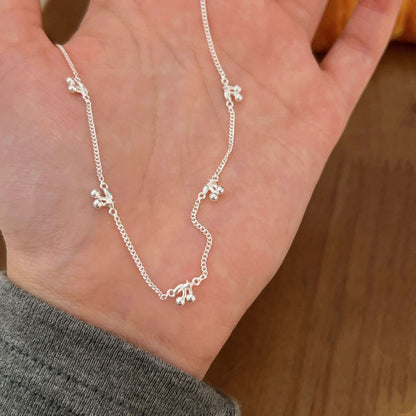 S925 Sterling Silver Cherry Necklace - Women's Ins Niche Clavicle Chain (16.1-19.7 Inches)