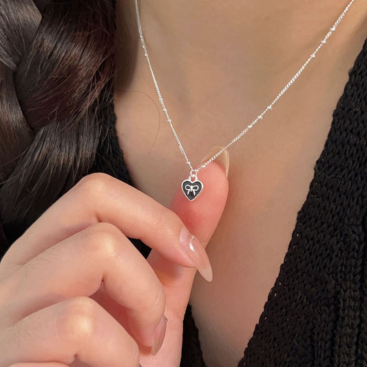 S925 Sterling Silver Bow Love Necklace for Women - Delicate Heart Shaped Clavicle Chain