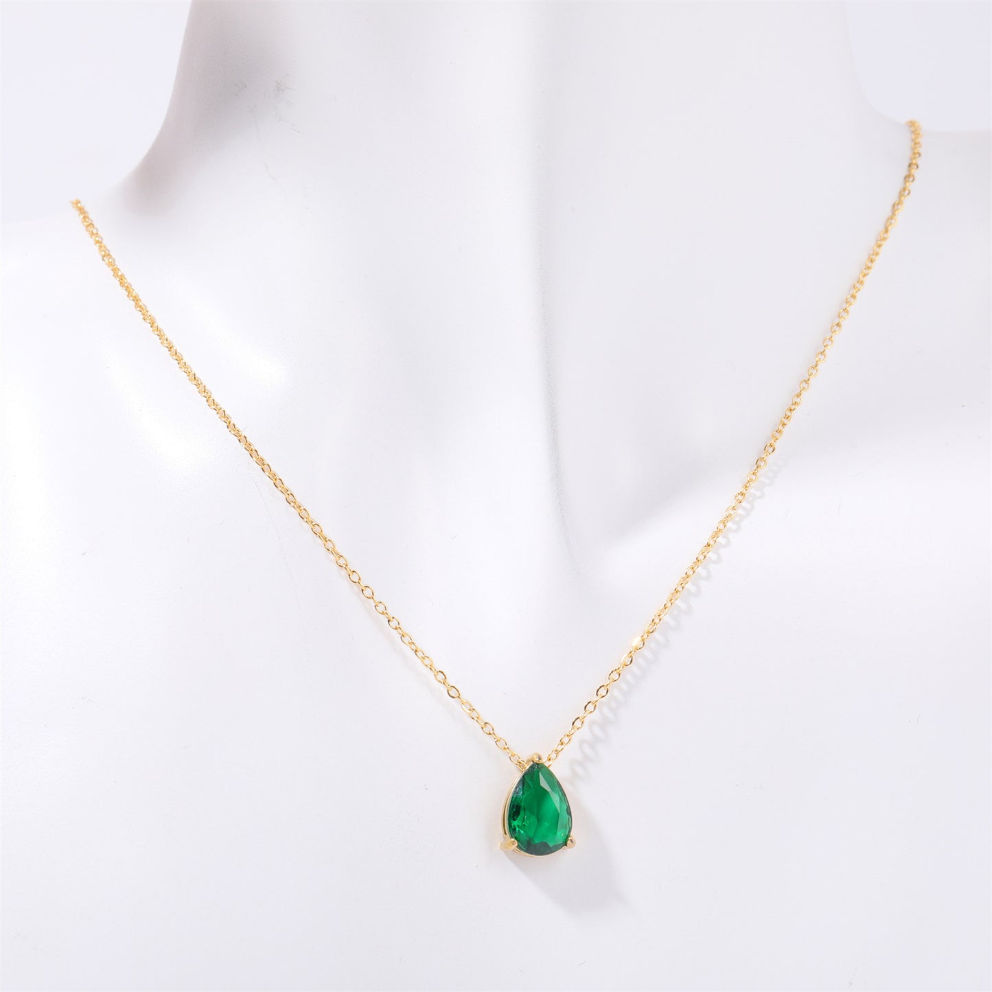 Pear Drop Zircon Birthstone Necklace  18K Gold Plated Titanium Steel