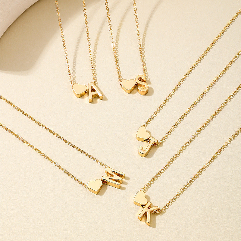 14K Gold Heart Initial Necklace, Love Letter Pendant, Personalized Name Jewelry, Meaningful Gift for Mom, Initial Necklace