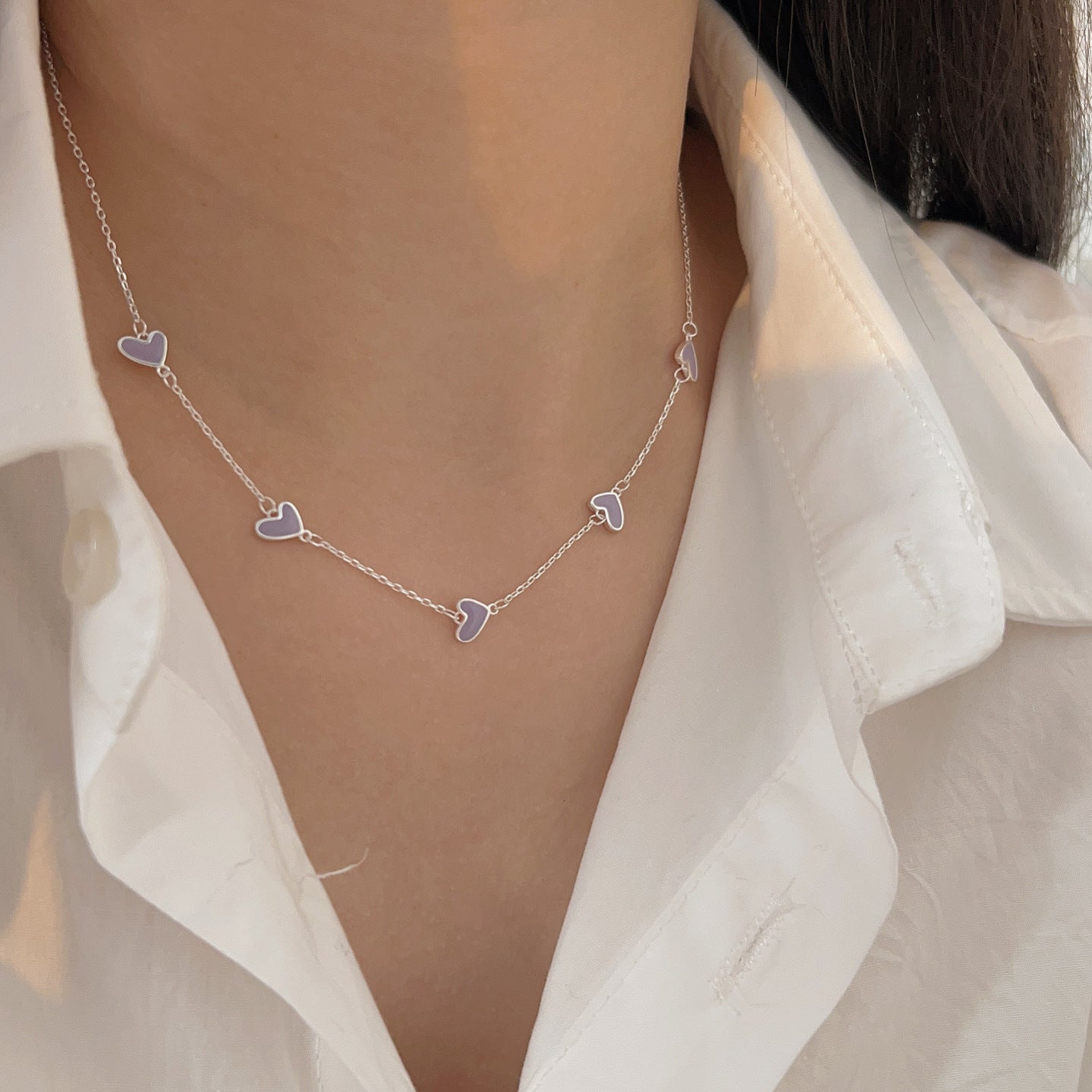 S925 Sterling Silver Heart Love Necklace - Sweet Candy Color Pendant