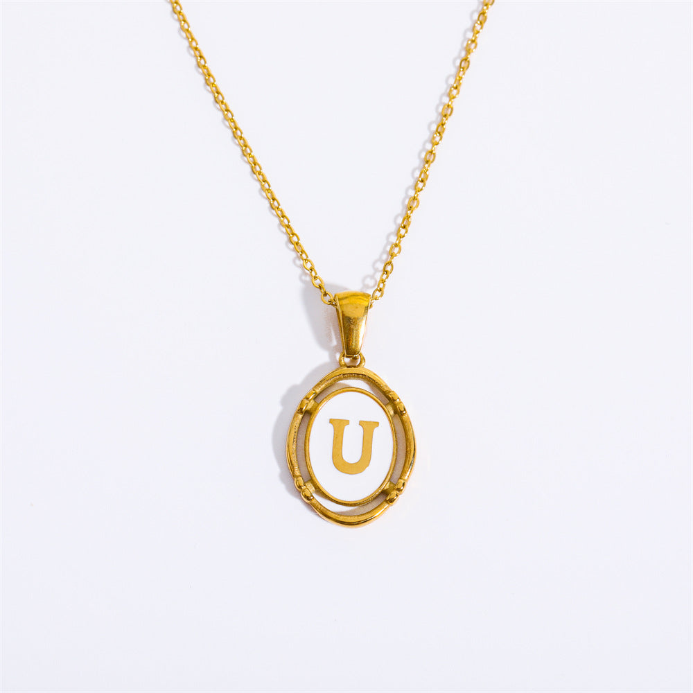 26 Letter Initial Pendant Necklace - Gold-Plated O-Shaped Chain