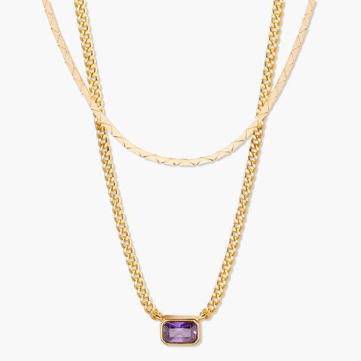 18K Gold Birthstone Pendant Necklace, Duo Layered Gemstone Jewelry, Custom Birthstone Charm, Elegant Gift for Her