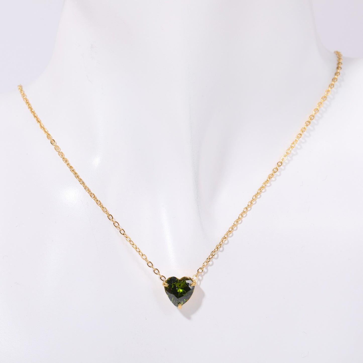 12 Birthstone Love Heart Pendant Gold Necklace, 14k Gold Plated, Stainless Steel + Zircon, Adjustable Chain, Gift for Her