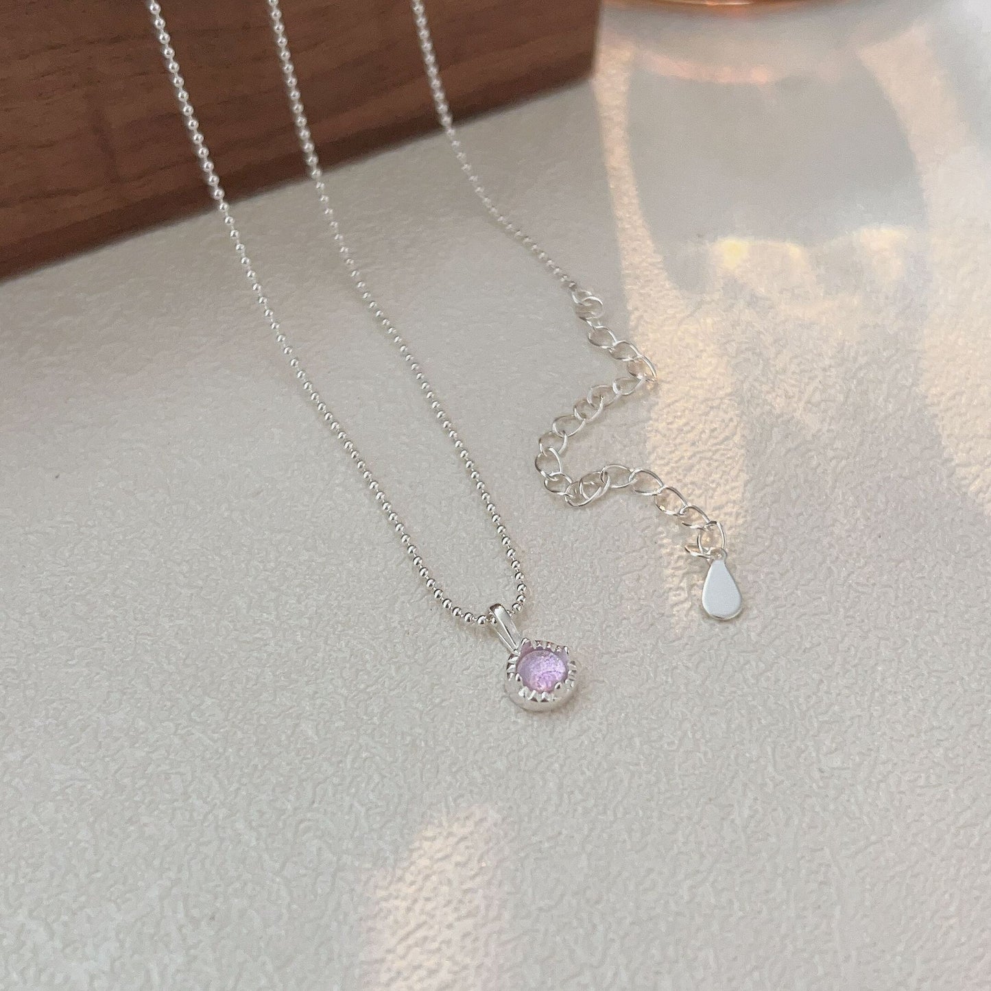 S925 Sterling Silver Small Colored Stone Necklace for Women - Light Luxury Fashion Clavicle Chain
