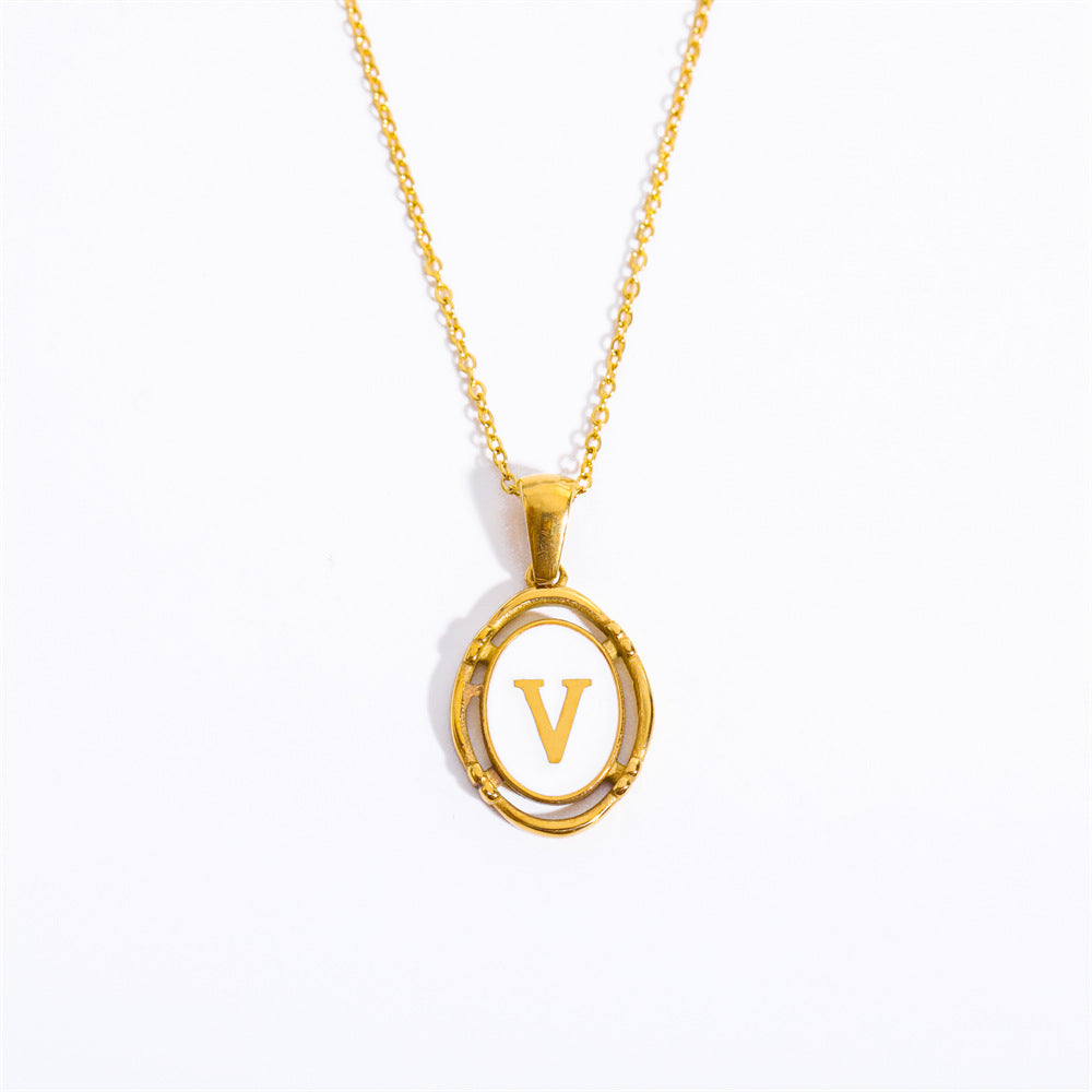 26 Letter Initial Pendant Necklace - Gold-Plated O-Shaped Chain