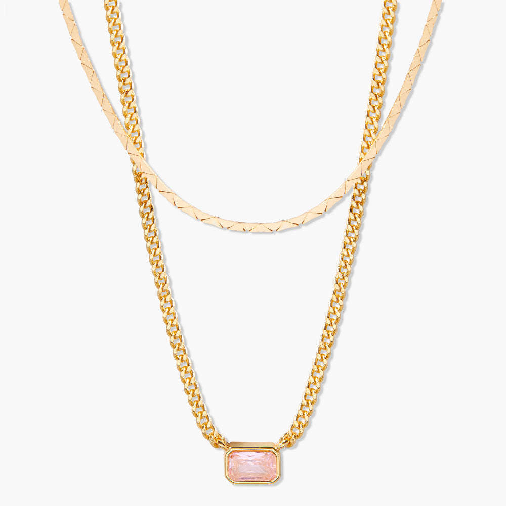 18K Gold Birthstone Pendant Necklace, Duo Layered Gemstone Jewelry, Custom Birthstone Charm, Elegant Gift for Her