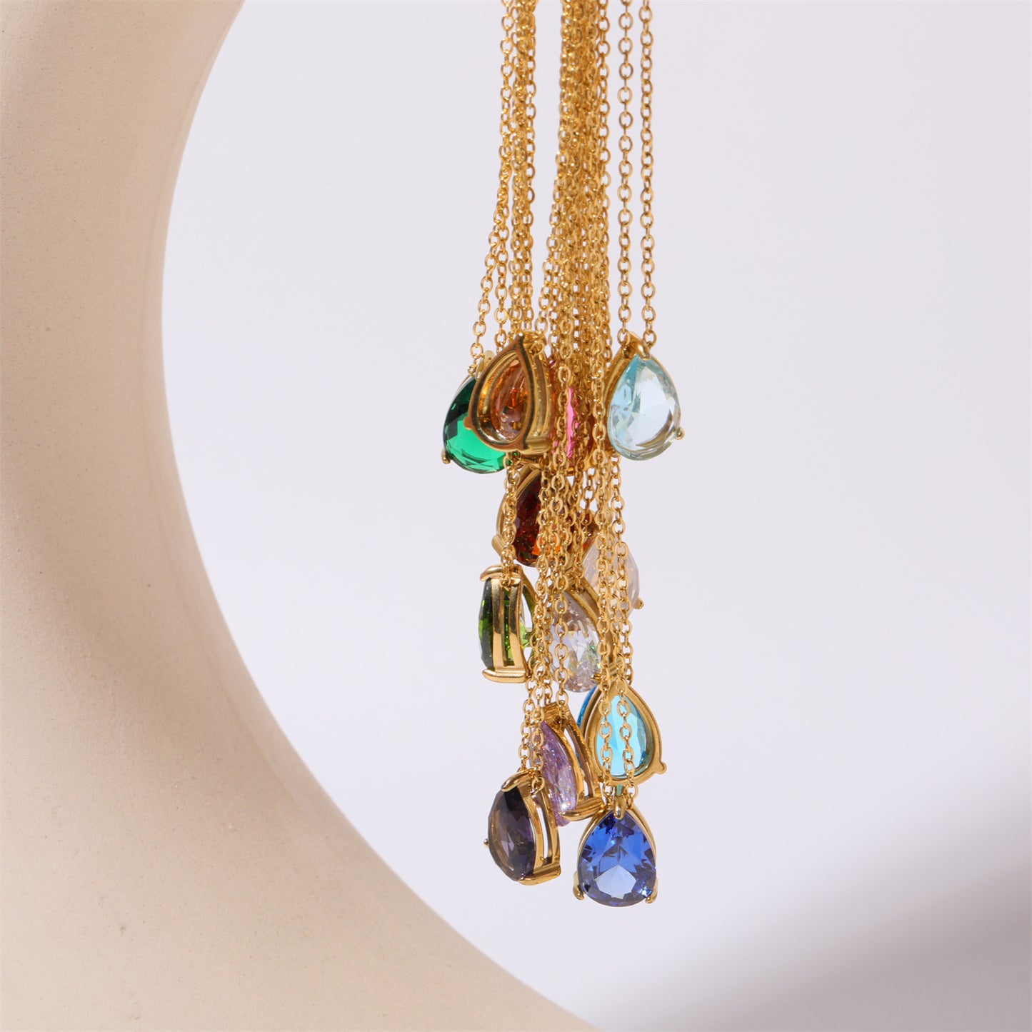 Pear Drop Zircon Birthstone Necklace  18K Gold Plated Titanium Steel