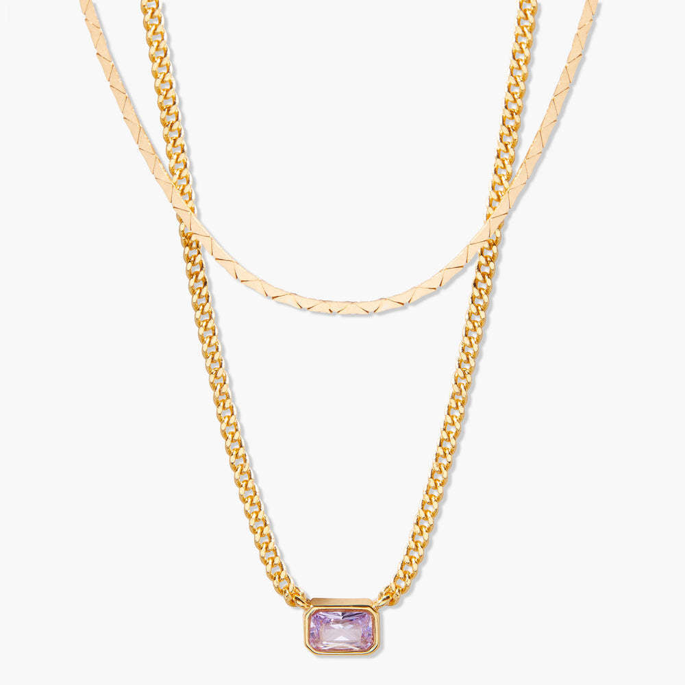 18K Gold Birthstone Pendant Necklace, Duo Layered Gemstone Jewelry, Custom Birthstone Charm, Elegant Gift for Her