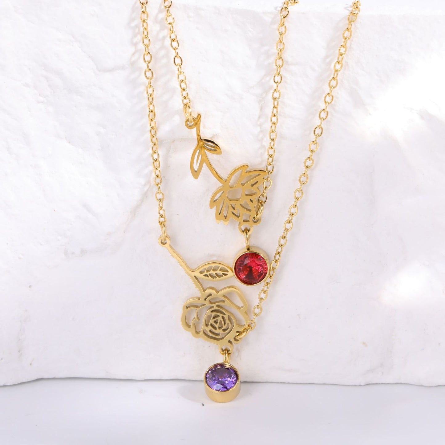 12 Flower Birthstone Pendant Bracelet, Womens Zodiac Bracelet, Stainless Steel & Zircon, 17+2 Inch Adjustable Floral Jewelry