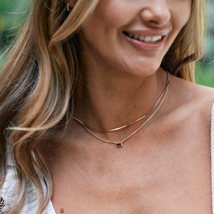 18K Gold Birthstone Pendant Necklace, Duo Layered Gemstone Jewelry, Custom Birthstone Charm, Elegant Gift for Her