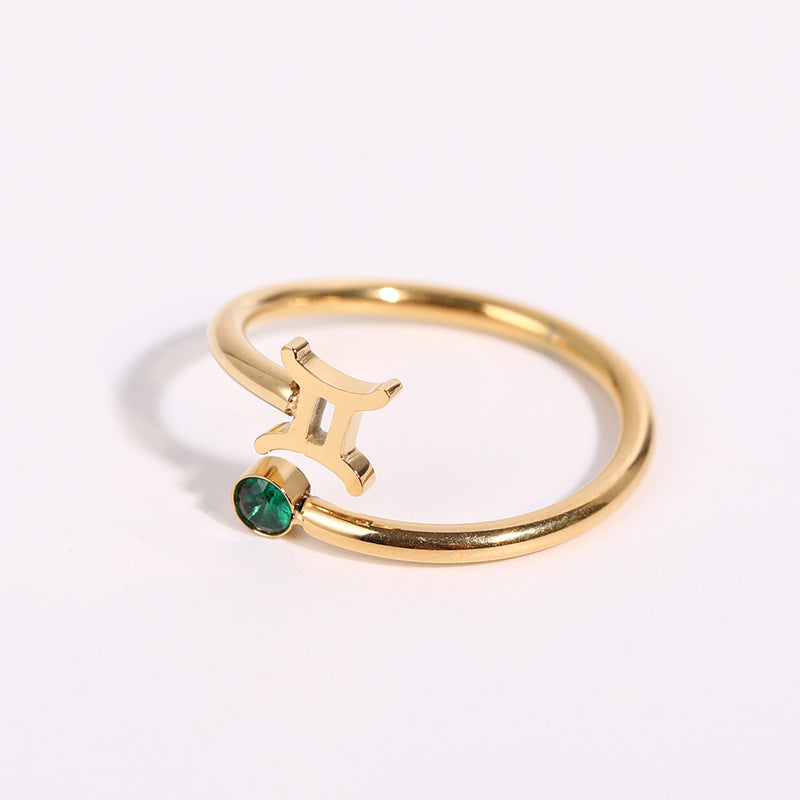 Zodiac Birthstone Ring, Adjustable Open Ring for Women, 18K Gold Plated, Zircon Inlaid, 12 Constellations, Unique Gift