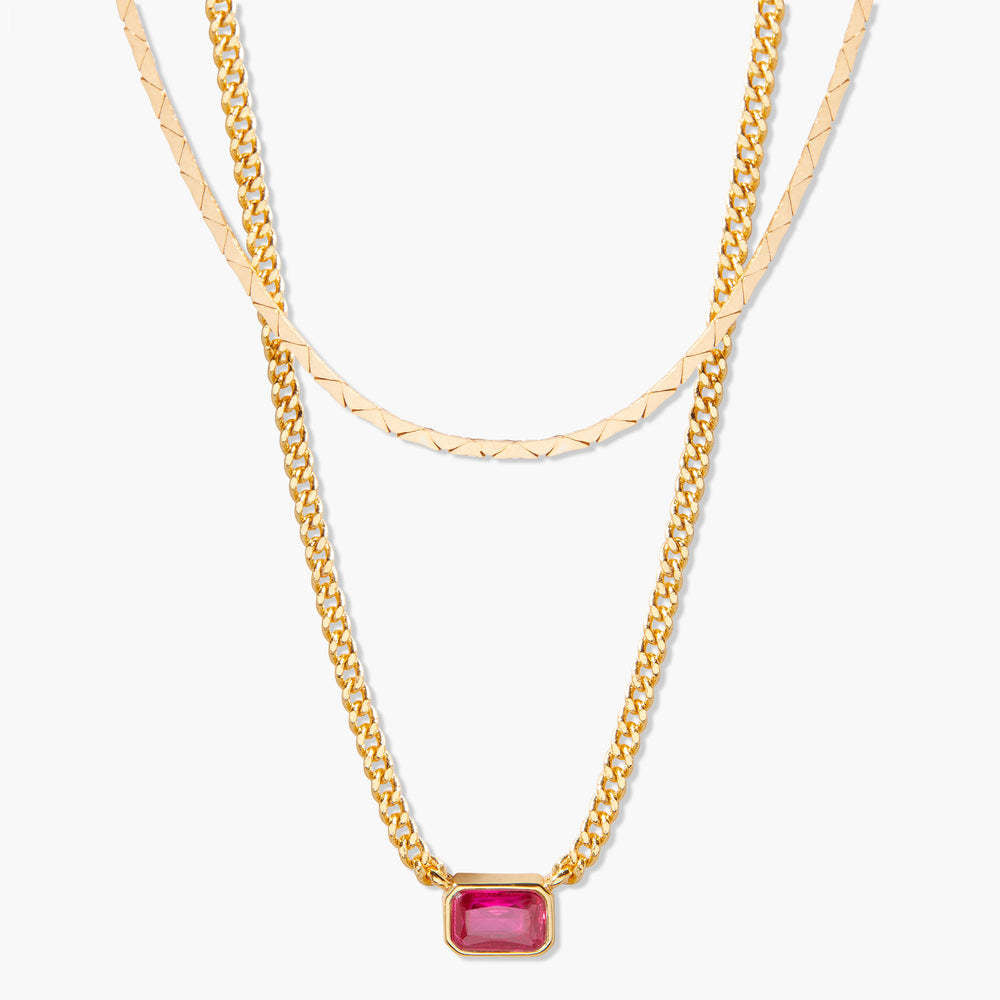 18K Gold Birthstone Pendant Necklace, Duo Layered Gemstone Jewelry, Custom Birthstone Charm, Elegant Gift for Her