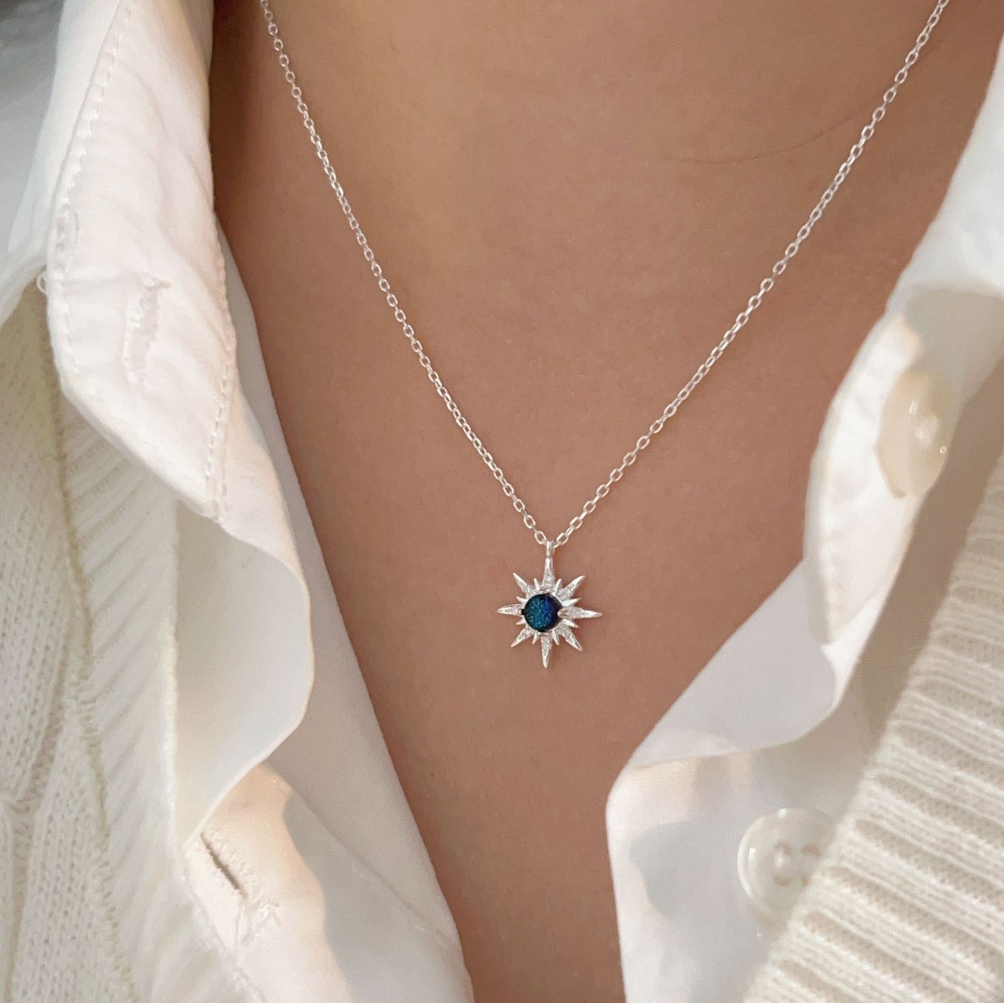 S925 Sterling Silver Six-Pointed Star Necklace -  Fashion Clavicle Chain