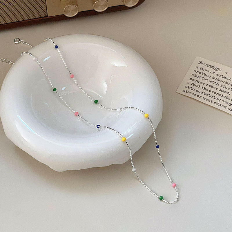 holding hengxin s925 sterling silver iu same model dopamine rainbow bead necklace female korean doudou minimalist design sensor neck chain