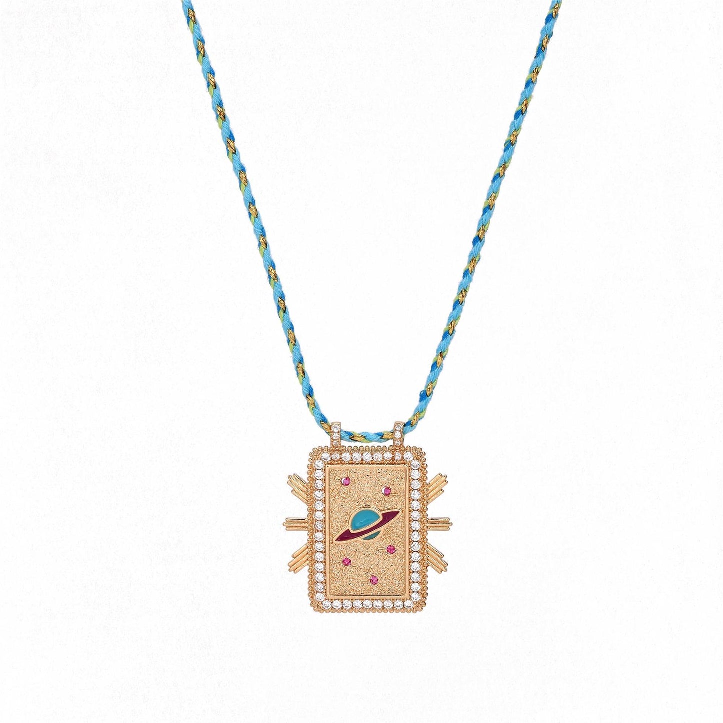 Retro Style Tarot Card Necklace - Sun Moon Star Design - Copper & Gemstone