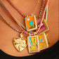 Retro Style Tarot Card Necklace - Sun Moon Star Design - Copper & Gemstone