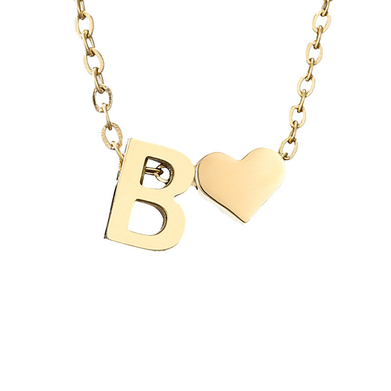 14K Gold Heart Initial Necklace, Love Letter Pendant, Personalized Name Jewelry, Meaningful Gift for Mom, Initial Necklace