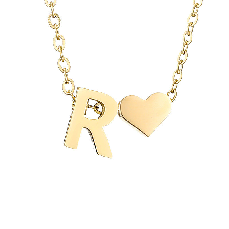 14K Gold Heart Initial Necklace, Love Letter Pendant, Personalized Name Jewelry, Meaningful Gift for Mom, Initial Necklace
