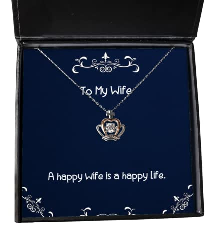 a happy wife is a happy life wife crown pendant necklace useful wife gifts jewelry for wife anniversary birthday christmas valentines day mothers day fathers day